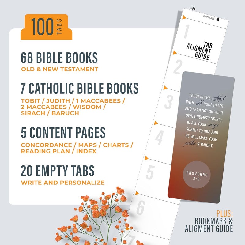 OFFILICIOUS Brown Bible Book Tabs – 100 Soft-Touch, Laminated Bible Tabs for Holy Bible – Durable Tabs for Bible – Protestant & Catholic Bible Tabs Large Print – Bible Tabs for Women & Mens Bible - Image 2
